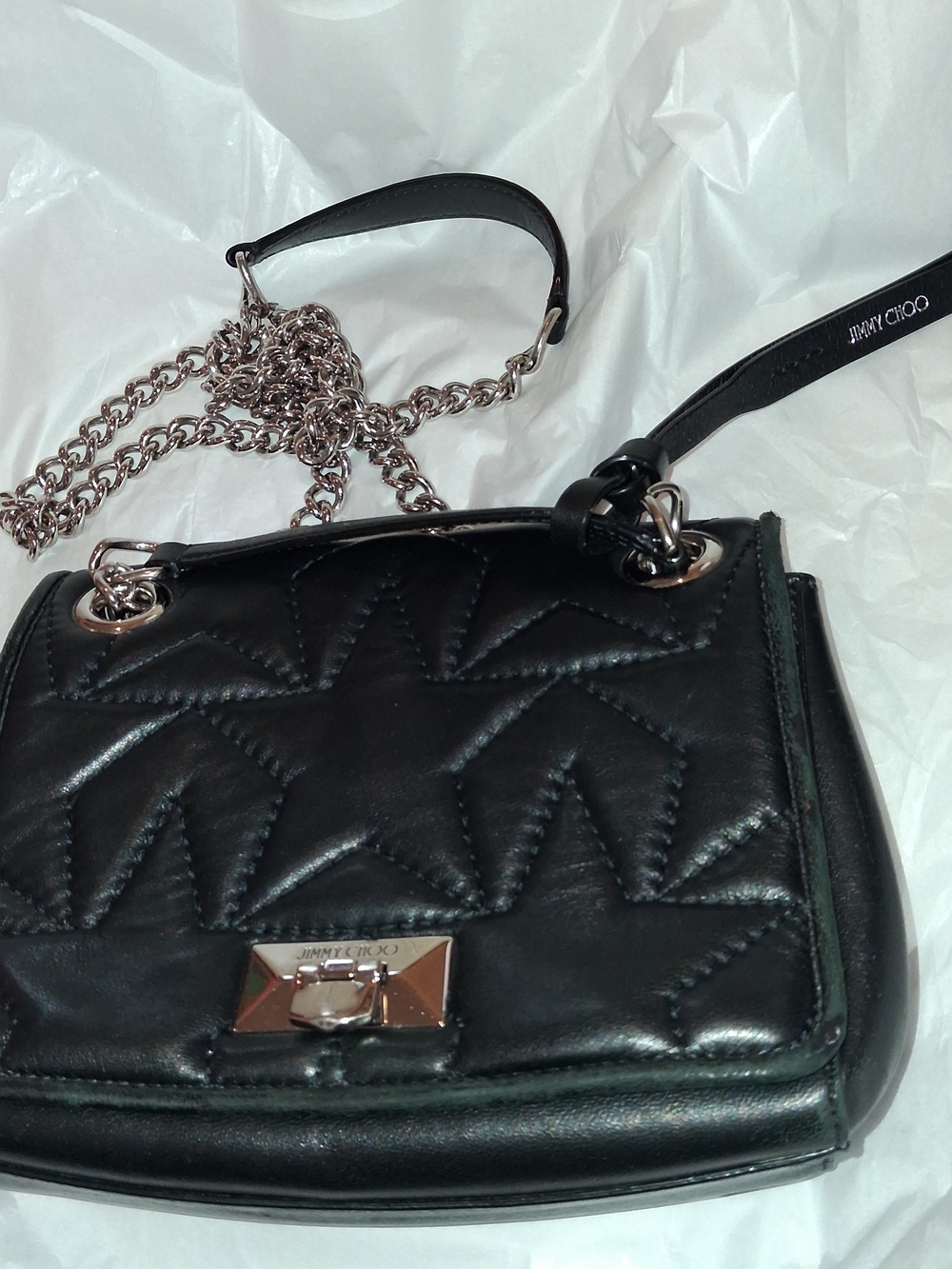 Jimmy Choo Black Quilted Leather Crossbody with Chain Strap